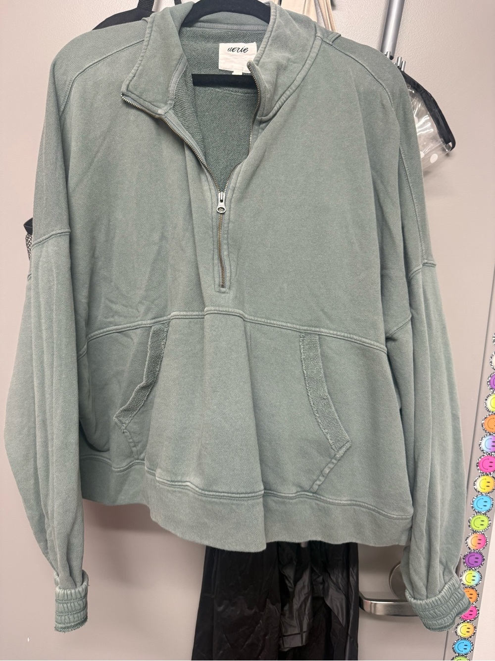 aerie Light Green Pullover quarter zip with a cropped boxy fit